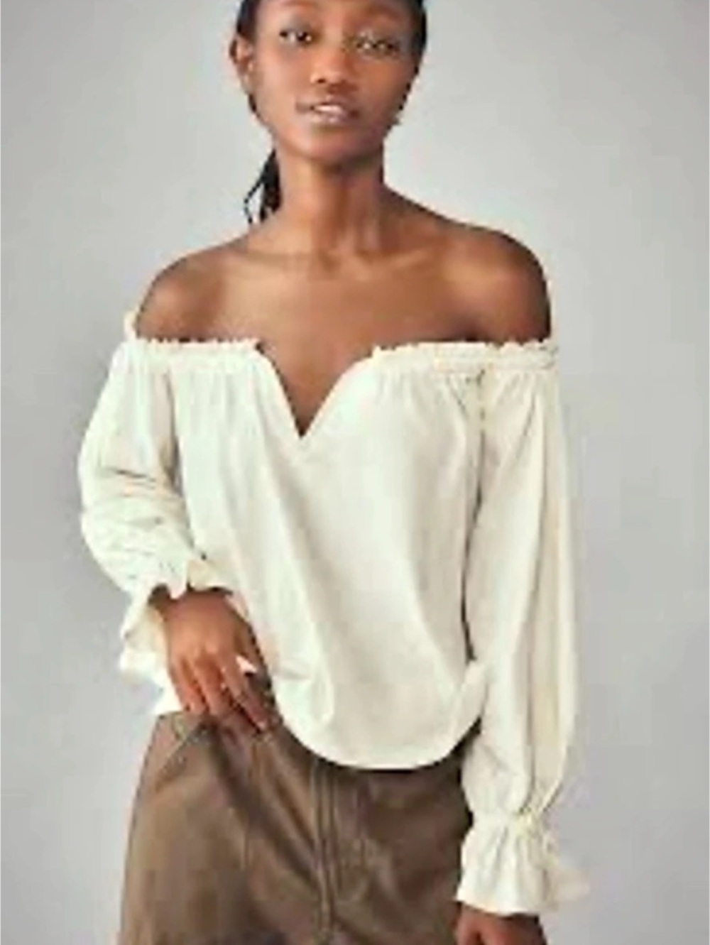Anthropologie Off-The-Shoulder Ruffled Top White LG